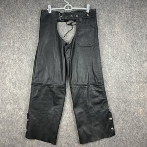 Z1R Men’s Leather Motorcycle Chaps Black Size Small Zipper Snap Unhemmed 898